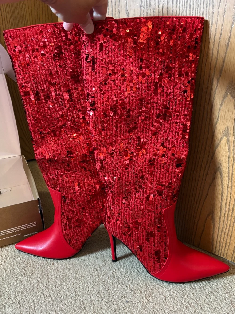 Red Sequin Over-the-Knee Stiletto Boots